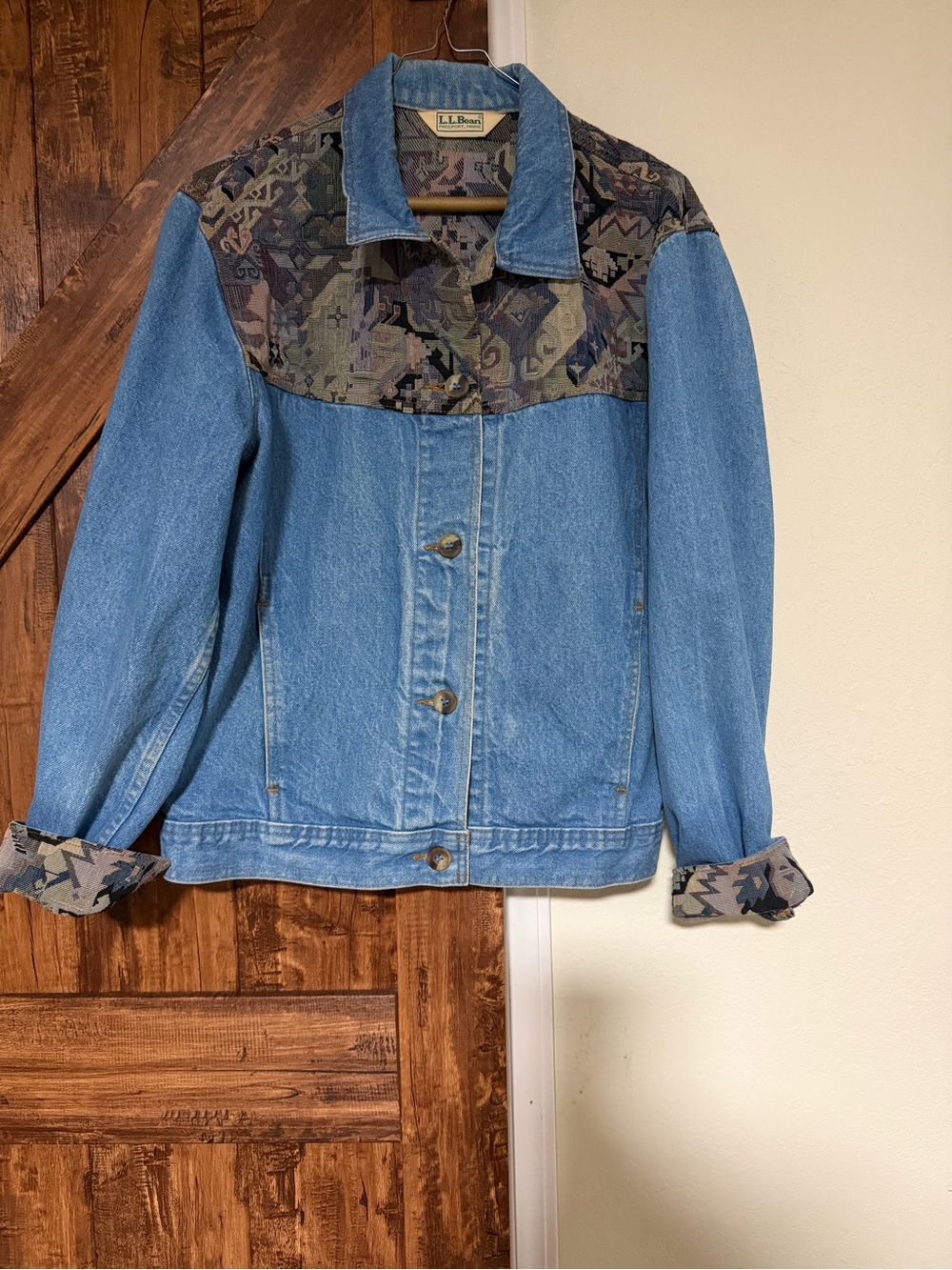 Vtg 90’s LLBean Women Aztec Western Denim Jacket Size L - Picture 2 of 4